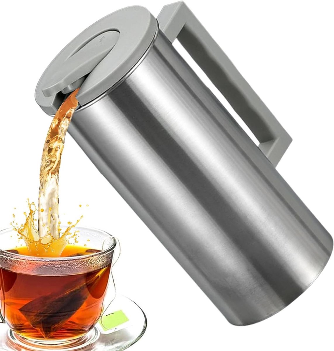 Schenkkan Roestvrijstaal - Drankkan Deksel - Dranken Serveren - Antislip Grip - 14.5 cm Breed - Zilverkleurig