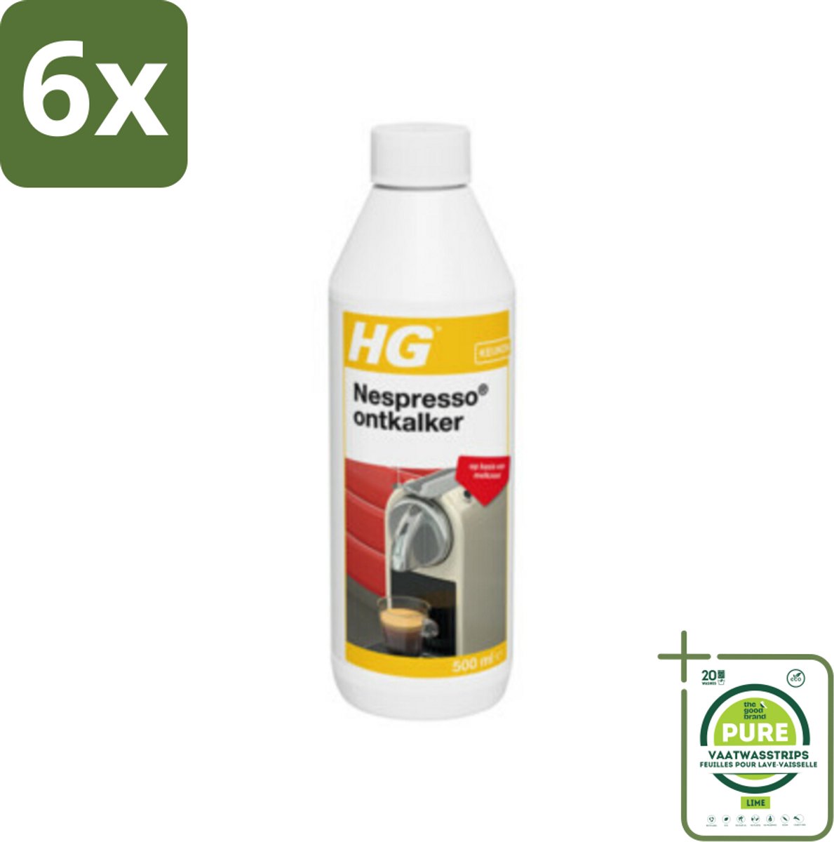 HG Nespresso Ontkalker 500 ml - Voordeelverpakking - 6 stuks - Nespresso ontkalker - Koffiemachine ontkalken