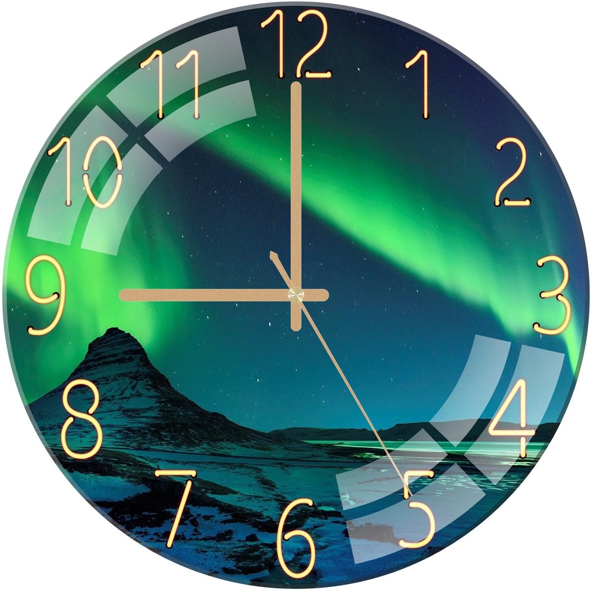 Elzusha - Glass Wall Clock 12 Inch Silent Non-Ticking Kwaliteits Quartz Wandklok voor Keuken, Woonkamer en Slaapkamer (Aurora)