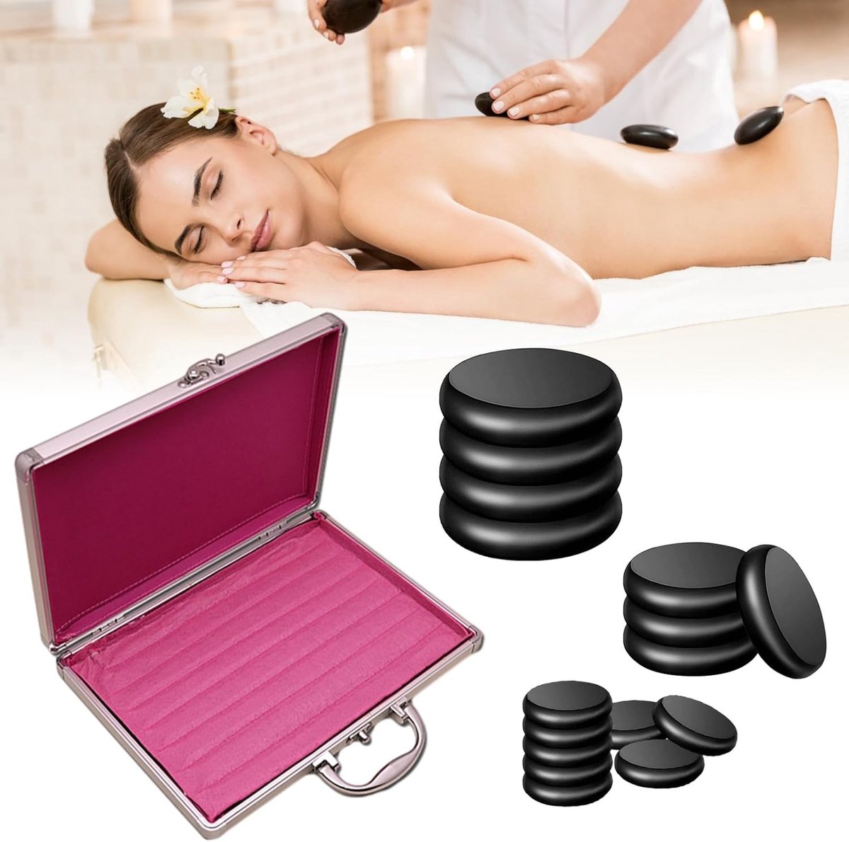 Hot Stone Massage Set met Verhittingsapparaat en Basaltstenen voor Ontspanning en Wellness