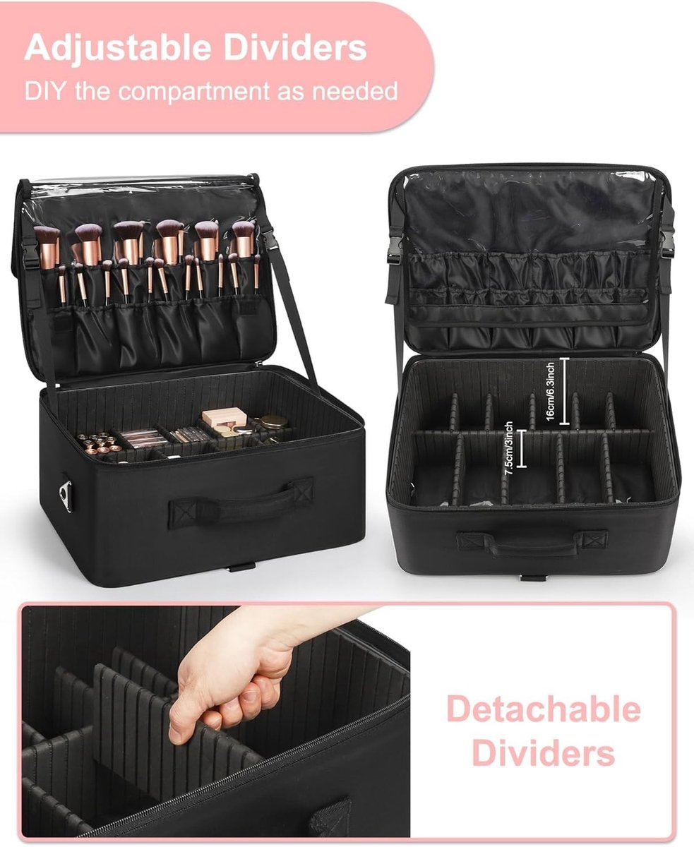 Elzusha - XXL Make-up Koffer met Borstelhouder en Doorzichtige Vakken