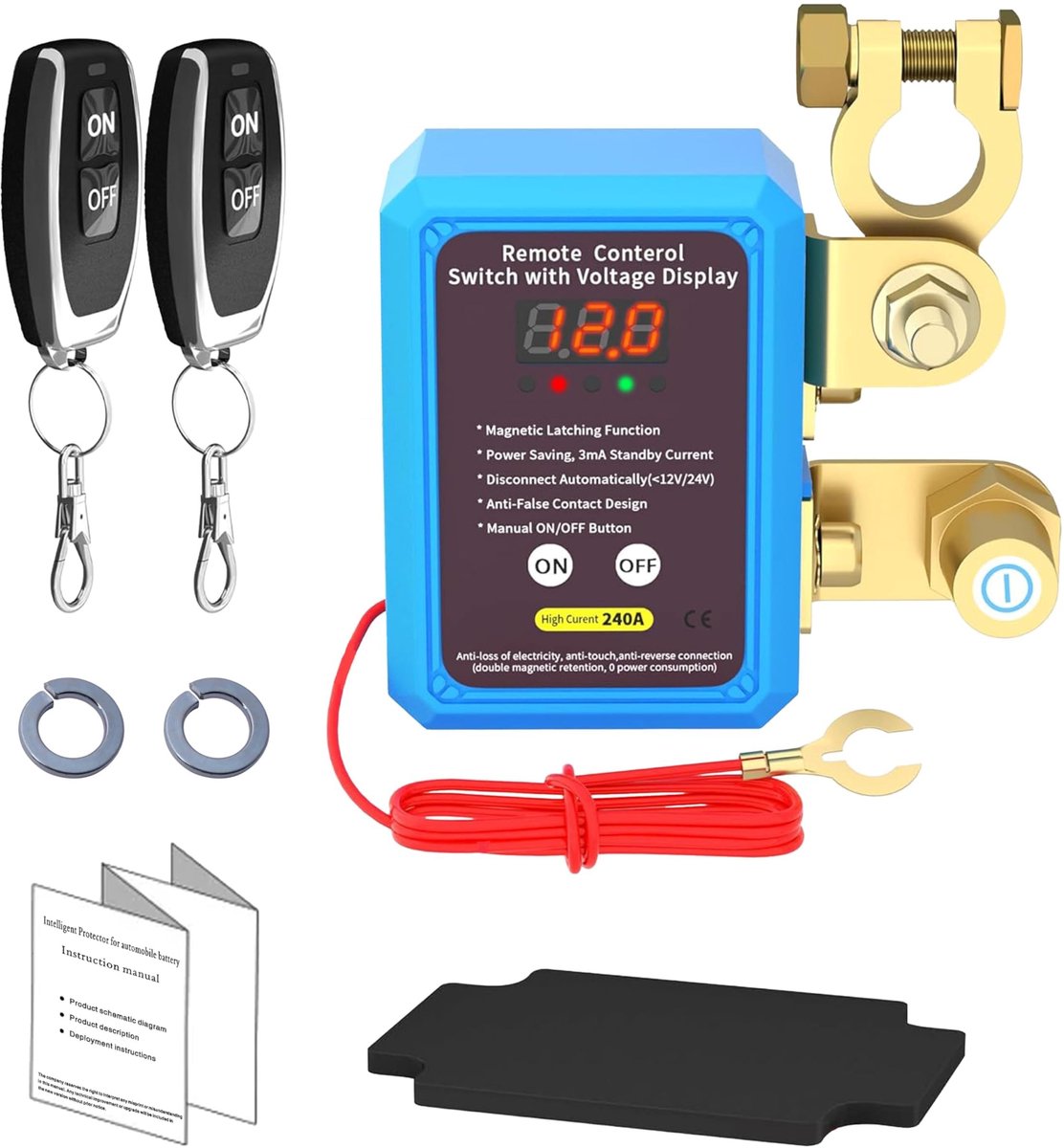 Elzusha - Batterijschakelaar 12V met Afstandsbediening en Spanningindicator
