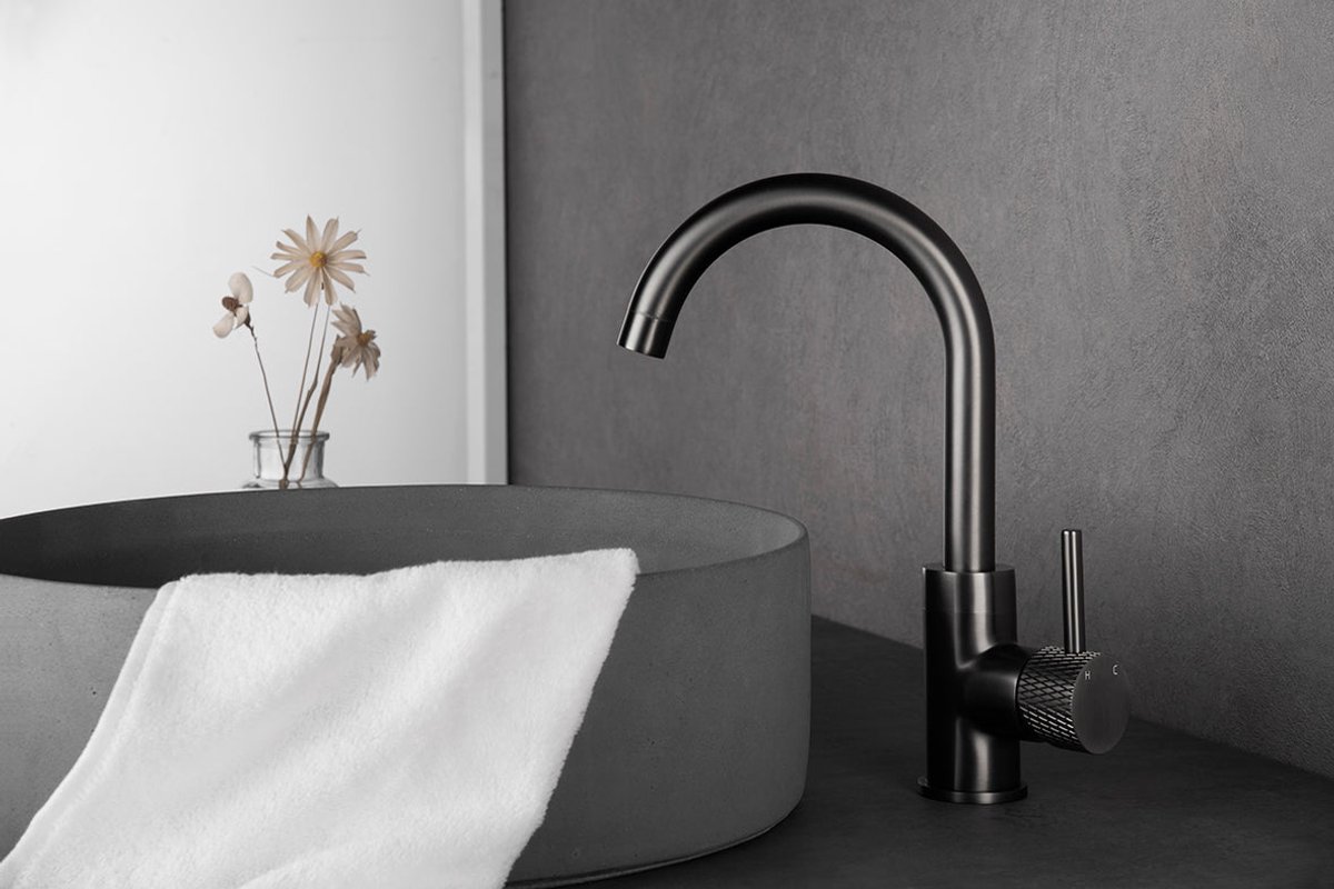 AquaVik Wastafelkraan Refla Draaibare Uitloop Aska Gunmetal