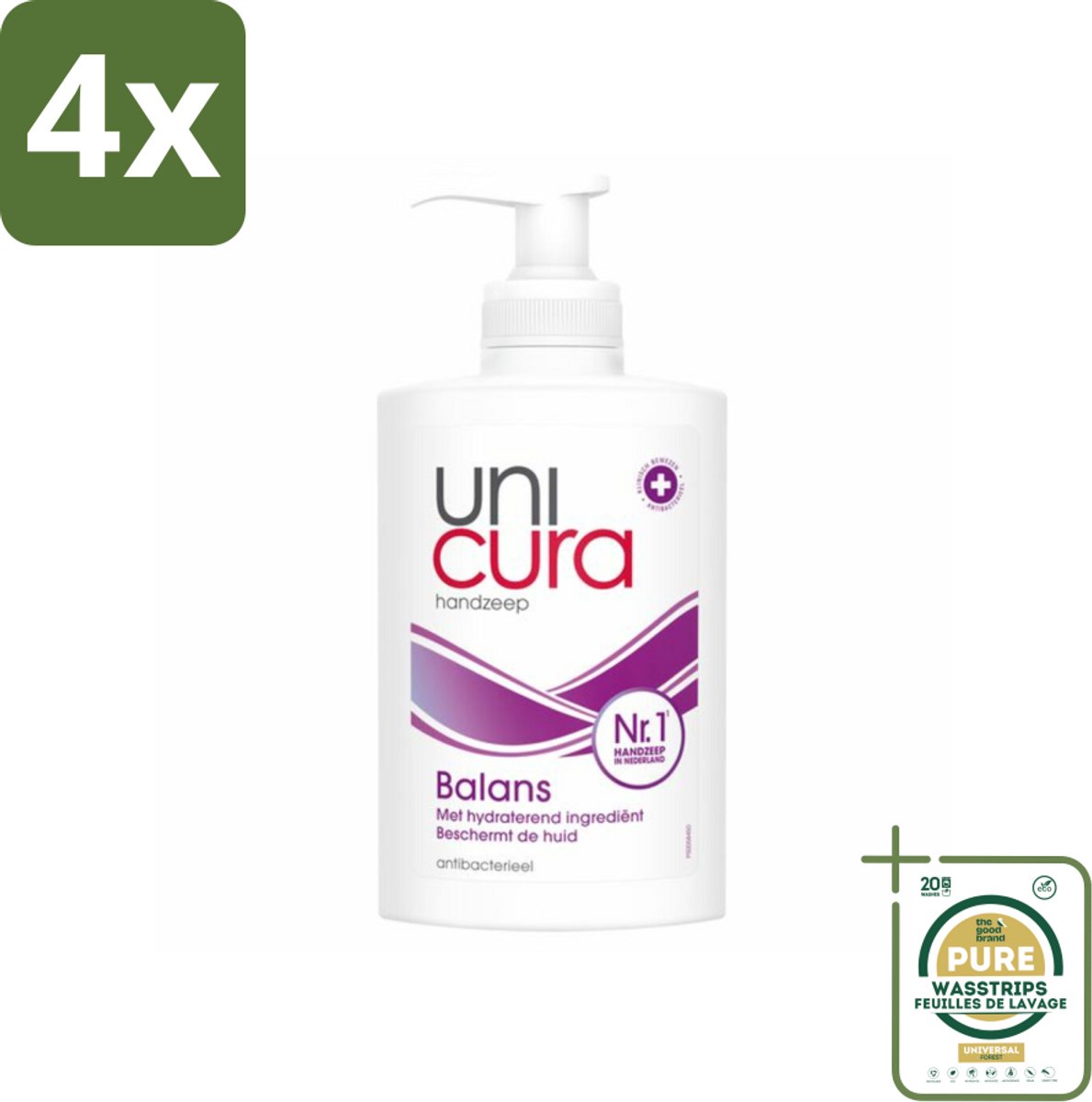 Unicura - Vloeibare Handzeep - Anti Bacterieel - Balans - 250 ml - Voordeelverpakking - 4 stuks - Handzeep voor gevoelige huid - Handzeep met hydratatie