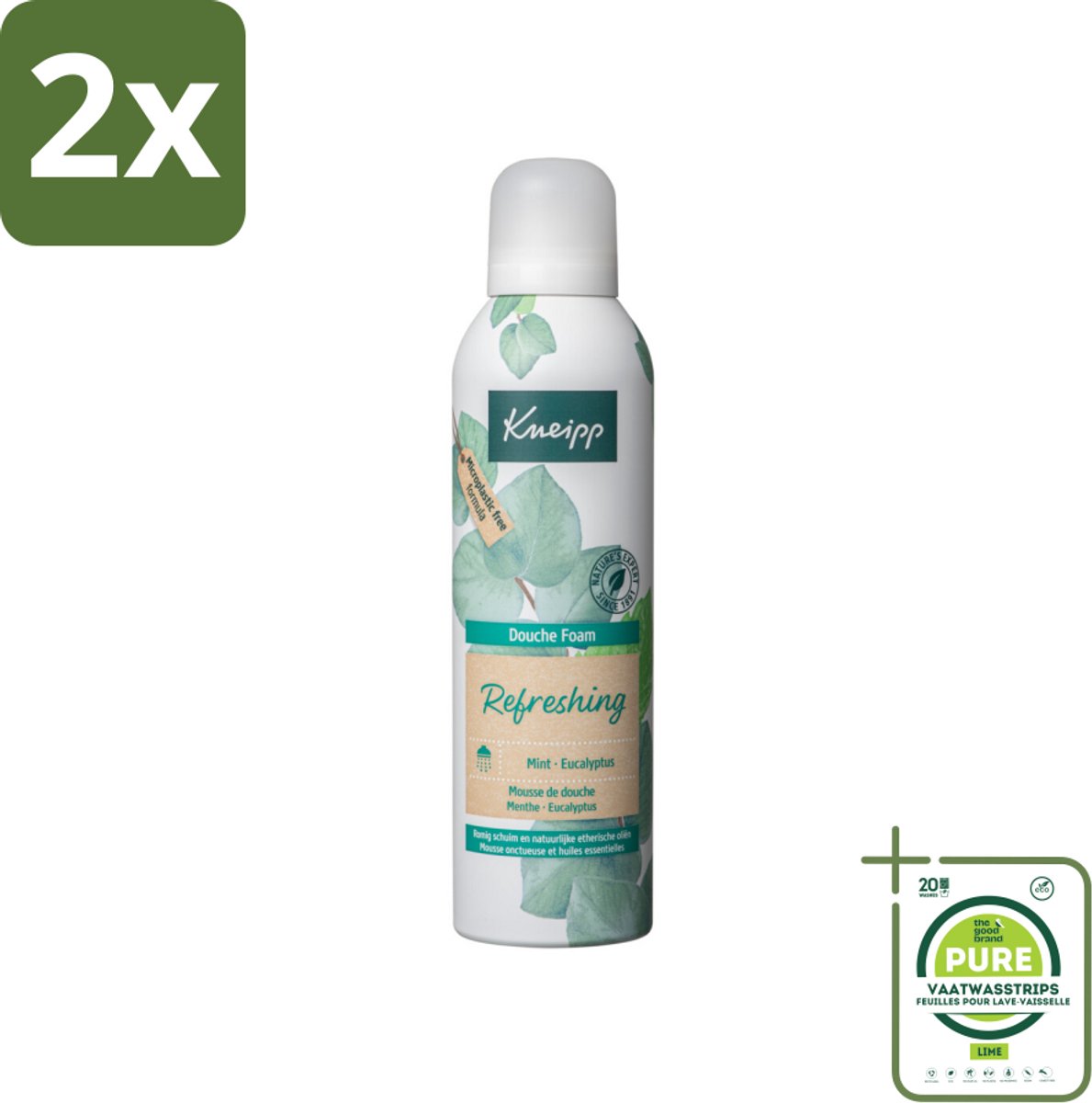 Kneipp Douche Foam Refreshing Mint Eucalyptus 200 ml - Voordeelverpakking - 2 stuks - Douchefoam - Mint en eucalyptus
