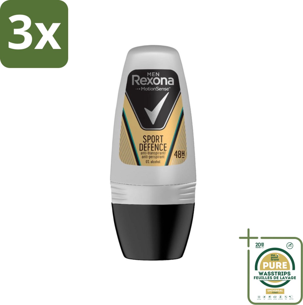 3 x Rexona Men - Sport Defence - Deo Roll-on - 50 ml - Grootverpakking - Sport Deodorant - Zweetgeur - Actieve Mannen - Deodorant Voor Mannen - Droge Oksels
