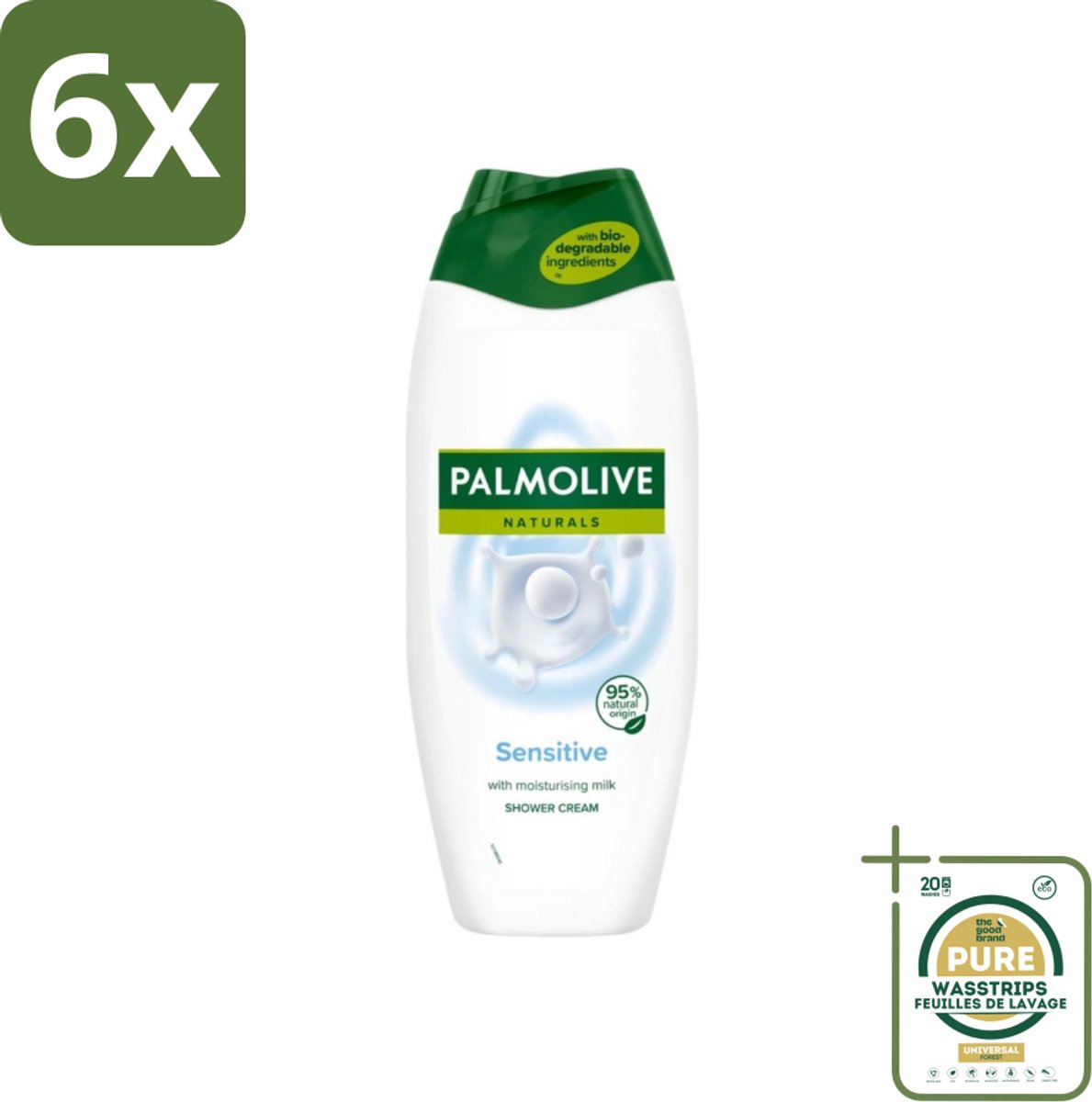 Palmolive Naturals - Douchegel - Sensitive - Voor Gevoelige Huid - 500 ml - Voordeelverpakking - 6 stuks - Melkproteïnen - Zachte reiniging