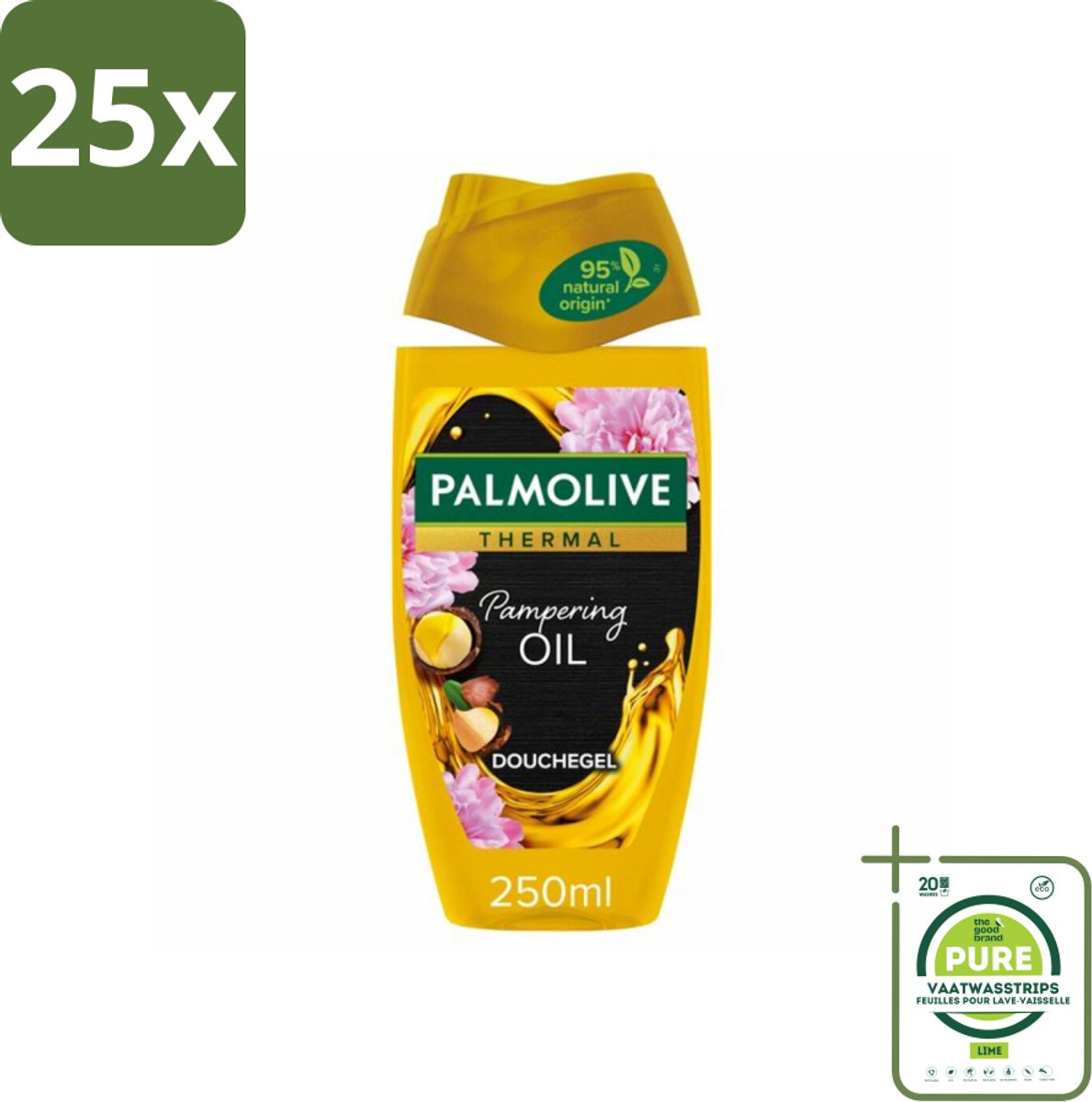 25 x Palmolive Douchegel Thermal Pampering Oil 250 ml - Grootverpakking - Douchegel - Macadamia-olie - Herstel - Hydrateren - Verzorging