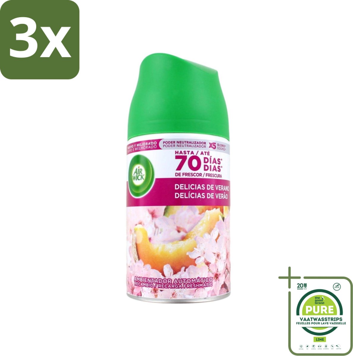 3 x Air Wick - Luchtverfrisser Navulling - Zalige Zomer - Automatische Spray - 250 ml - Grootverpakking - Zalige Zomer - Geurverspreiding - Automatische Geur - Geurstop Technologie - Geurintensiteit