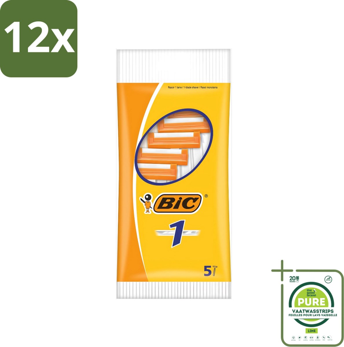 Bic - Scheermesjes - Enkel Mesje - Wegwerpmesjes - 5 Scheermesjes - Voordeelverpakking - 12 stuks - Scheermesje - Wegwerpscheermesje