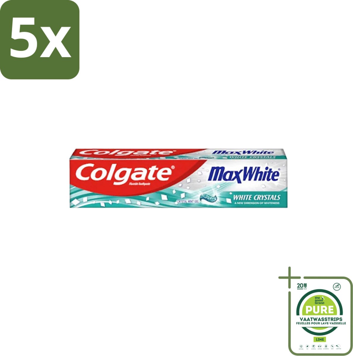 5 x Colgate - Max White - Whitening Crystals - Tandpasta - 100ml - Grootverpakking - Tandpasta - Witte Tanden - Whitening Crystals - Tanden Reinigen - Vlekken Verwijderen