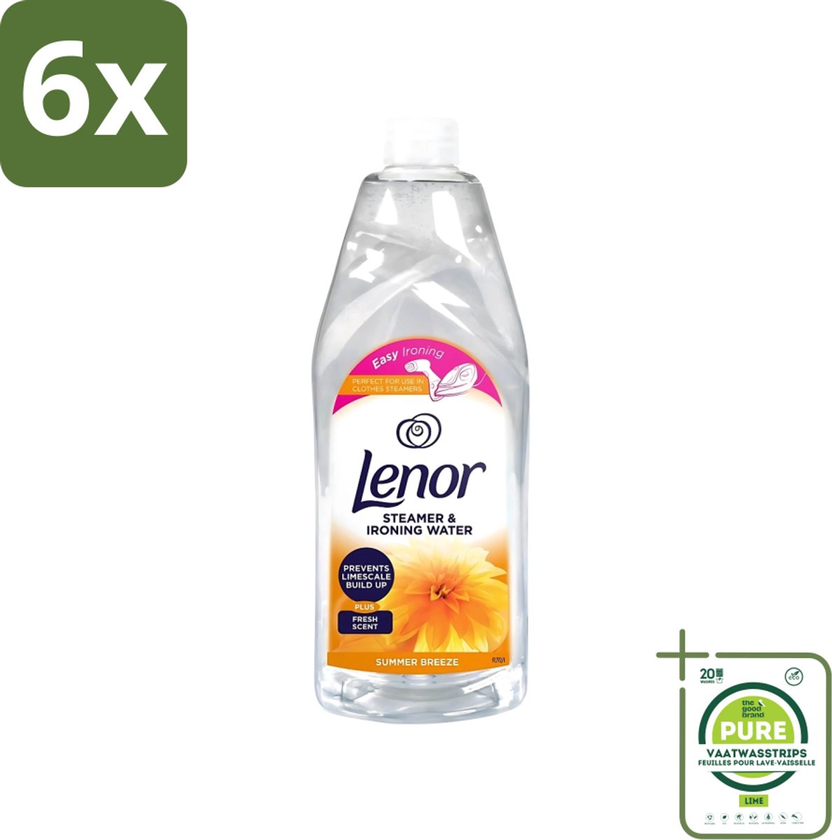 Lenor Strijkwater Summer Breeze 1 liter - Voordeelverpakking - 6 stuks - Strijkwater Summer Breeze - Zomerse geur