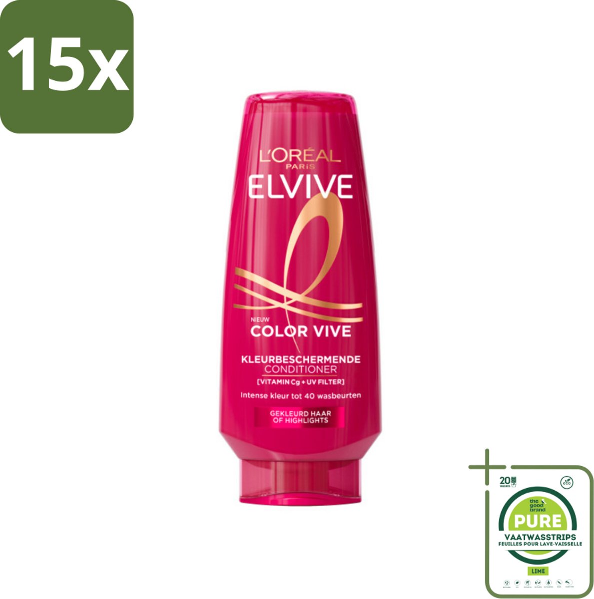 15 x L'Oréal Elvive Color Vive Conditioner 200 ml - Grootverpakking - Kleur Behouden - Gespleten Haarpunten - Haar Bescherming - UV Bescherming - Gekleurd Haar Verzorging