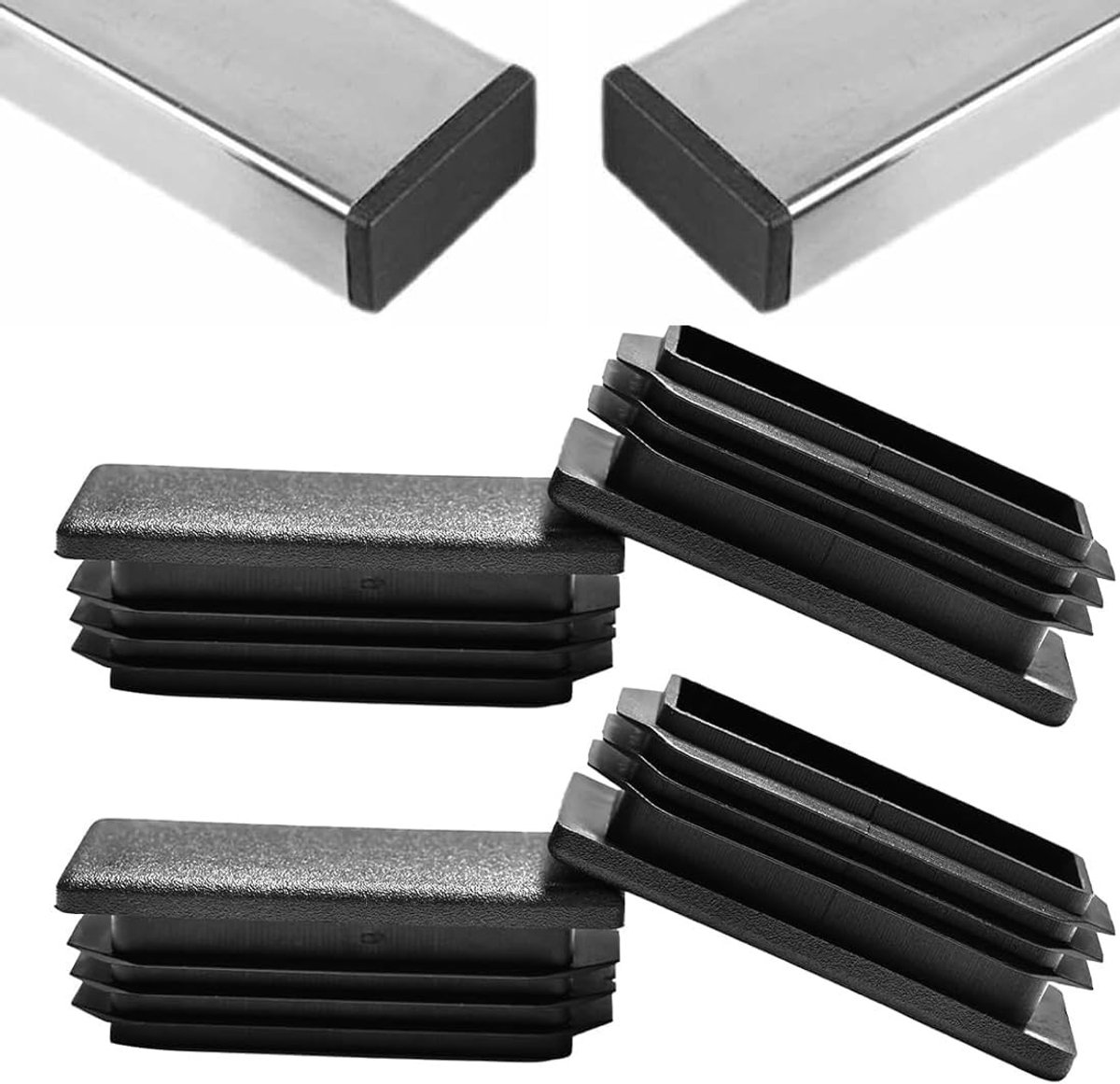 Zwarte vierkante eindkappen voor vierkante buizen, PE kunststof, 60 x 20 mm, perfect voor afsluiten en beschermen