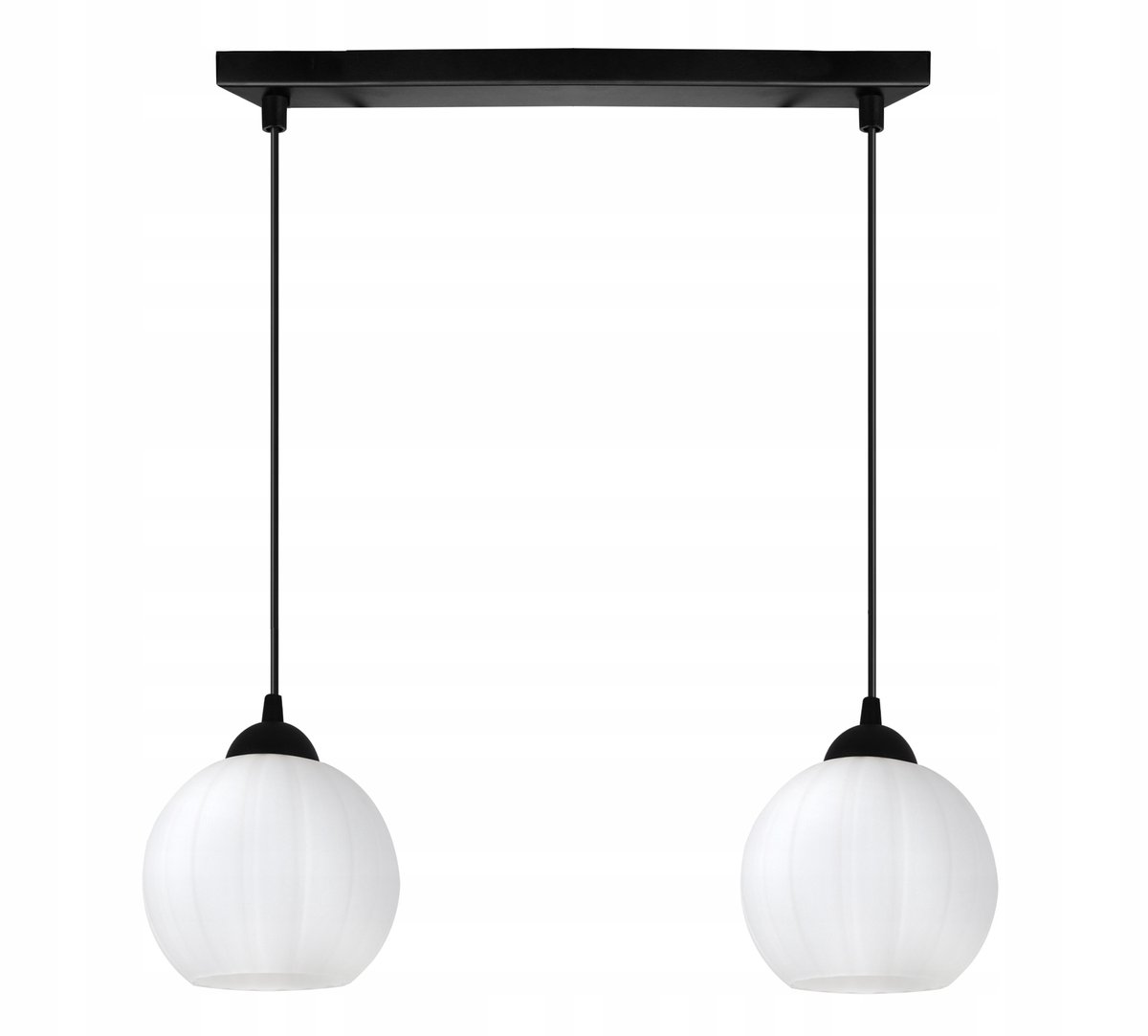 Moderne zwarte hanglamp met dubbele wit geglazuurde bol, E27