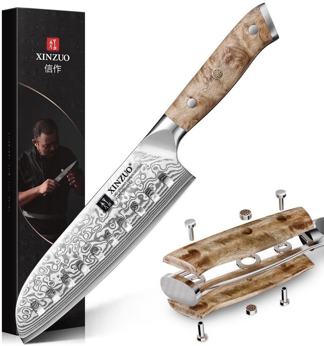 Elzusha - 18cm Santoku Kookmes van Damascus Staal