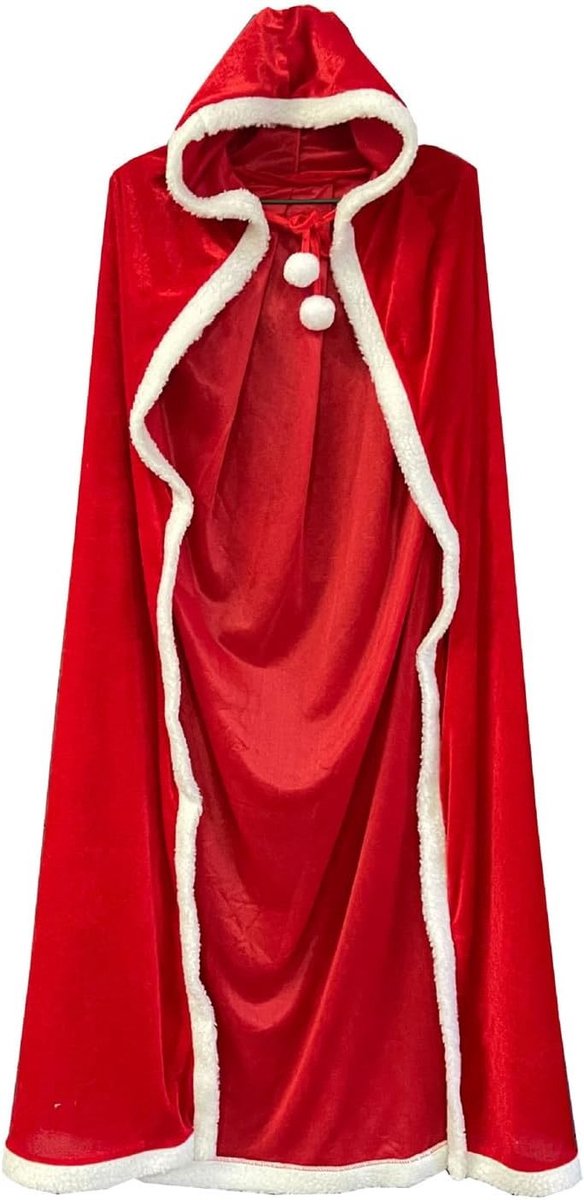 Rode fluwelen kerstcape met capuchon voor feestelijke kostuums en kerstvieringen
