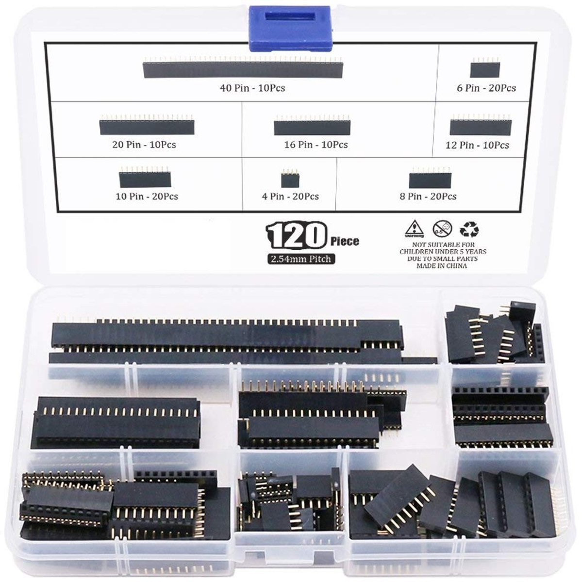 Elzusha - 120 Stuks 2.54mm Circuit Board Female Pin Header Socket Connector Kit