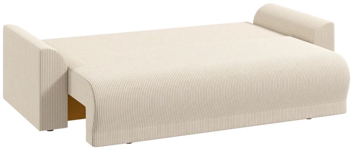 Slaapbank 230 cm - 3-zitsbank Met Slaapfunctie - Kussens - Opbergruimte - Corduroy Stof - Nosag Onderstel - Voor Woonkamer - Beige