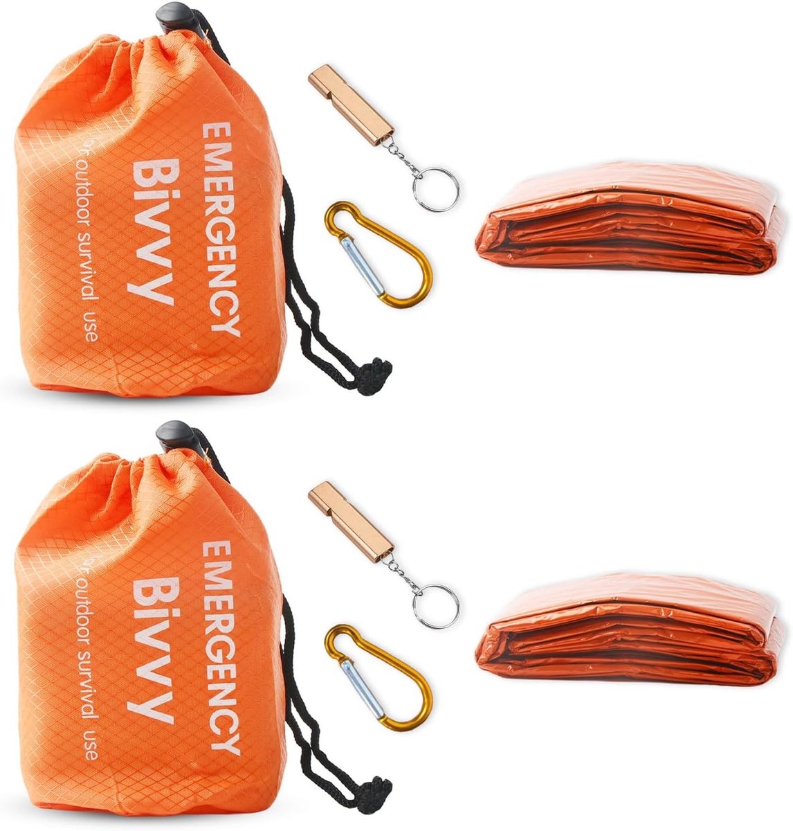 Set van 2 Noodslapzakken voor Overleving - Biwakzakken en Nooddeken voor Koud Weer, Ideaal voor Kamperen, Hiking en Buitenactiviteiten