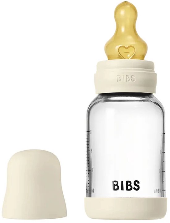 BIBS Fles - Slow Flow - 120 ml - Glas/Latex - Ivory van Merkloos — afbeelding 2
