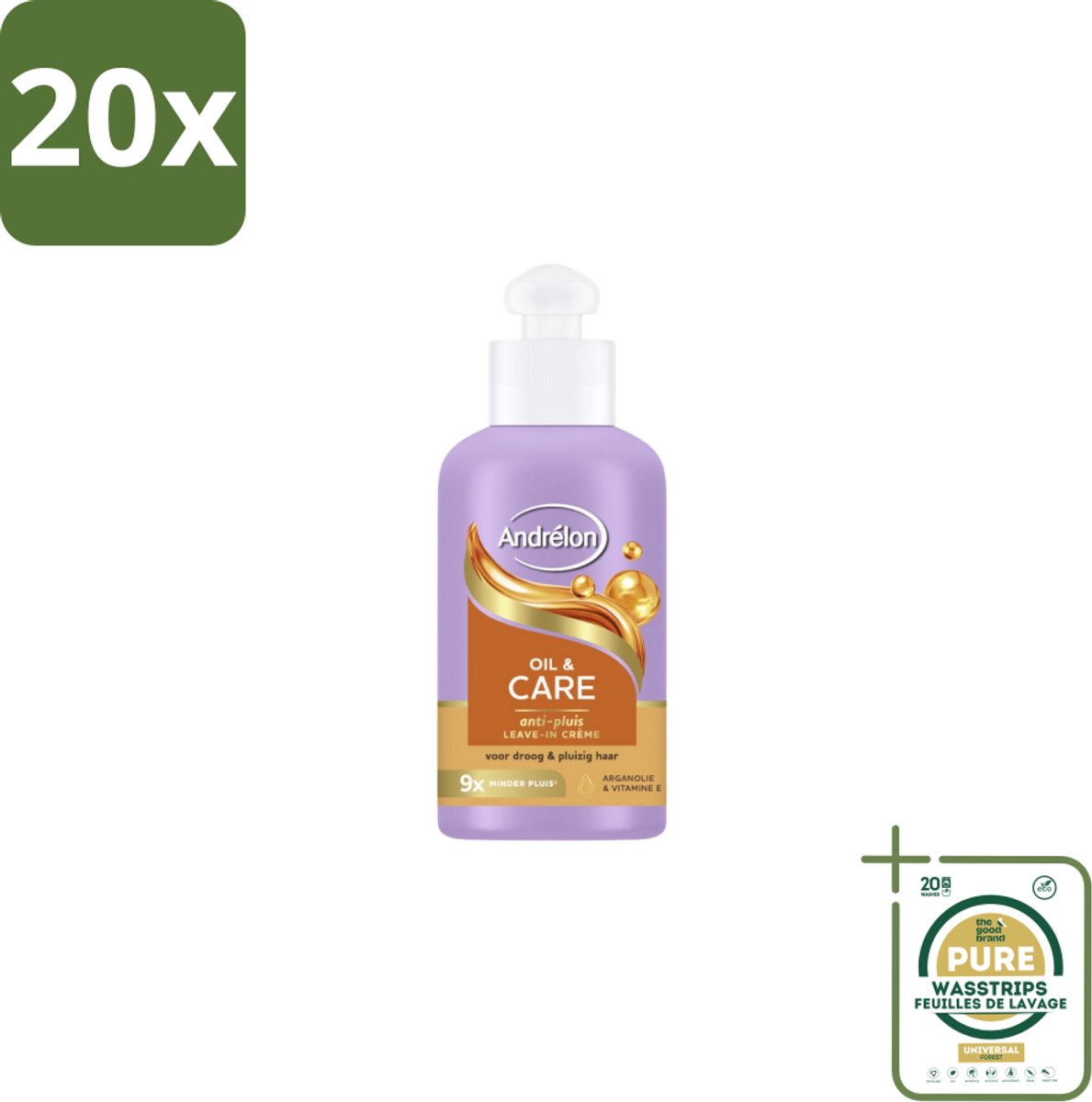 20 x Andrélon Leave-In Creme Oil & Care 200 ml - Grootverpakking - Haarkruid - Anti-pluis - Pluiscontrole - Haarvoeding - Arganolie