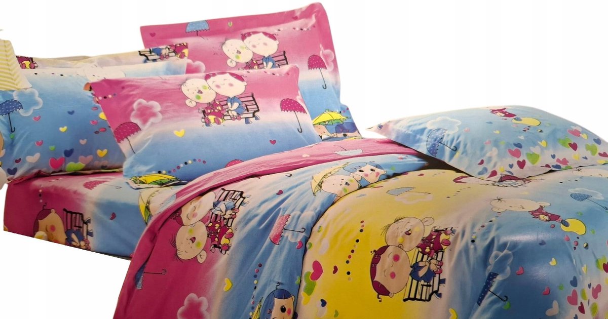 Kinderbed 160x200 cm, 100% katoen, 2 kussens 70x80 cm