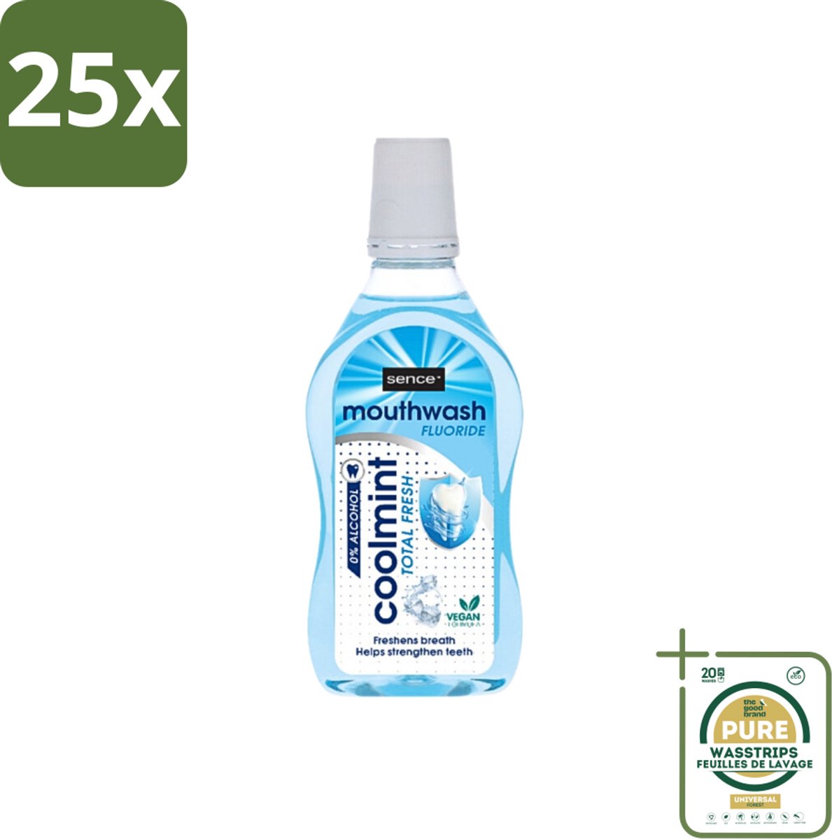 25 x Sence - Fresh Coolmint - Mondwater - Verfrissend - 500 ml - Grootverpakking - Mondwater - Frisse Adem - Koele Mint - Fluoride - Gaatjes Voorkomen
