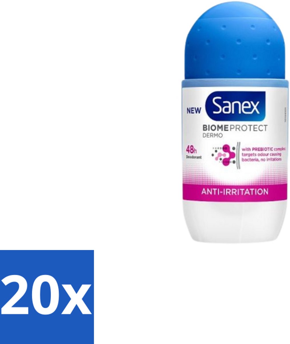 20 x Sanex – Deo Roll-on – BiomeProtect Dermo Anti-Irritation – 50 ml - Gevoelige Huid - Anti-irritatie - Huidmicrobioom - Deodorant Roller - Alcoholvrije Deodorant