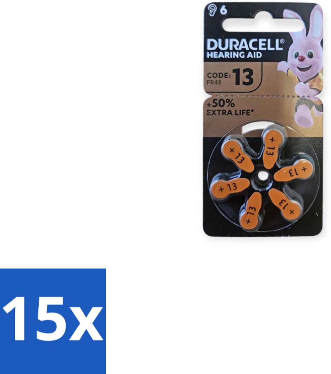 15 x Duracell Gehoorapparaat Batterijen 13 6 stuks per verpakking - Gehorenapparaten Batterijen - Gehoorapparaten Batterijen Type 13 - Zink-lucht Batterijen - Gehoorapparaten Batterijen 6 Stuks - Betrouwbare Batterijen