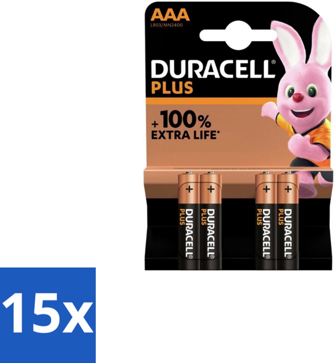 15 x Duracell – Alkaline Batterijen AAA – Plus – 4-pack - AAA Batterijen - Alkaline Batterijen - Langdurige Batterijen - Batterijen Voor Speelgoed - Batterijen Voor Zaklampen
