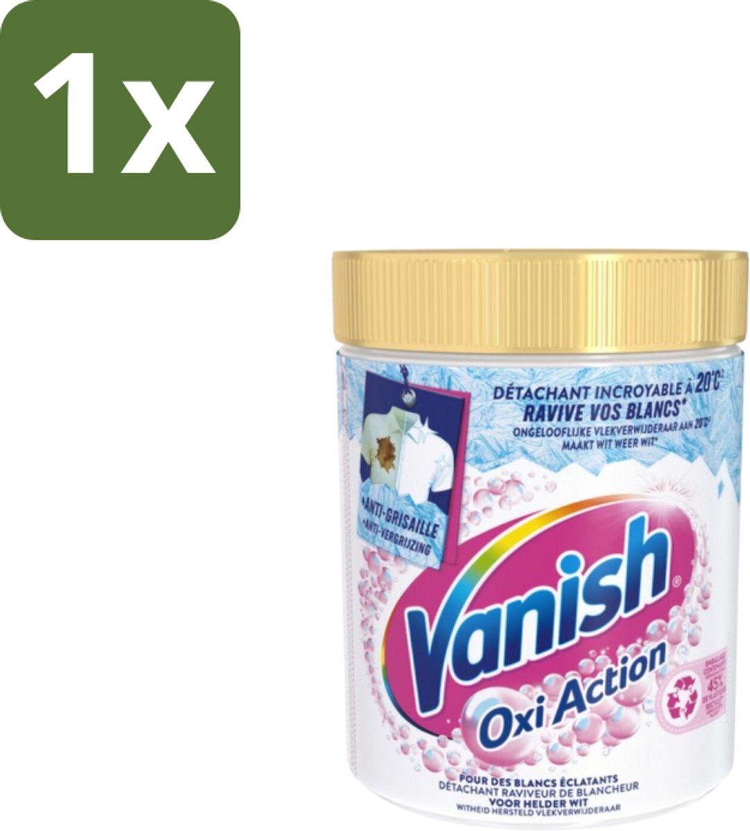 1 x Vanish – Wasbooster Poeder – Oxi Action Whitening Witte Was – 940 g - Wasbooster Poeder - Witte Was - Vlekverwijderaar - Zuurstoftechnologie - Wasprogramma