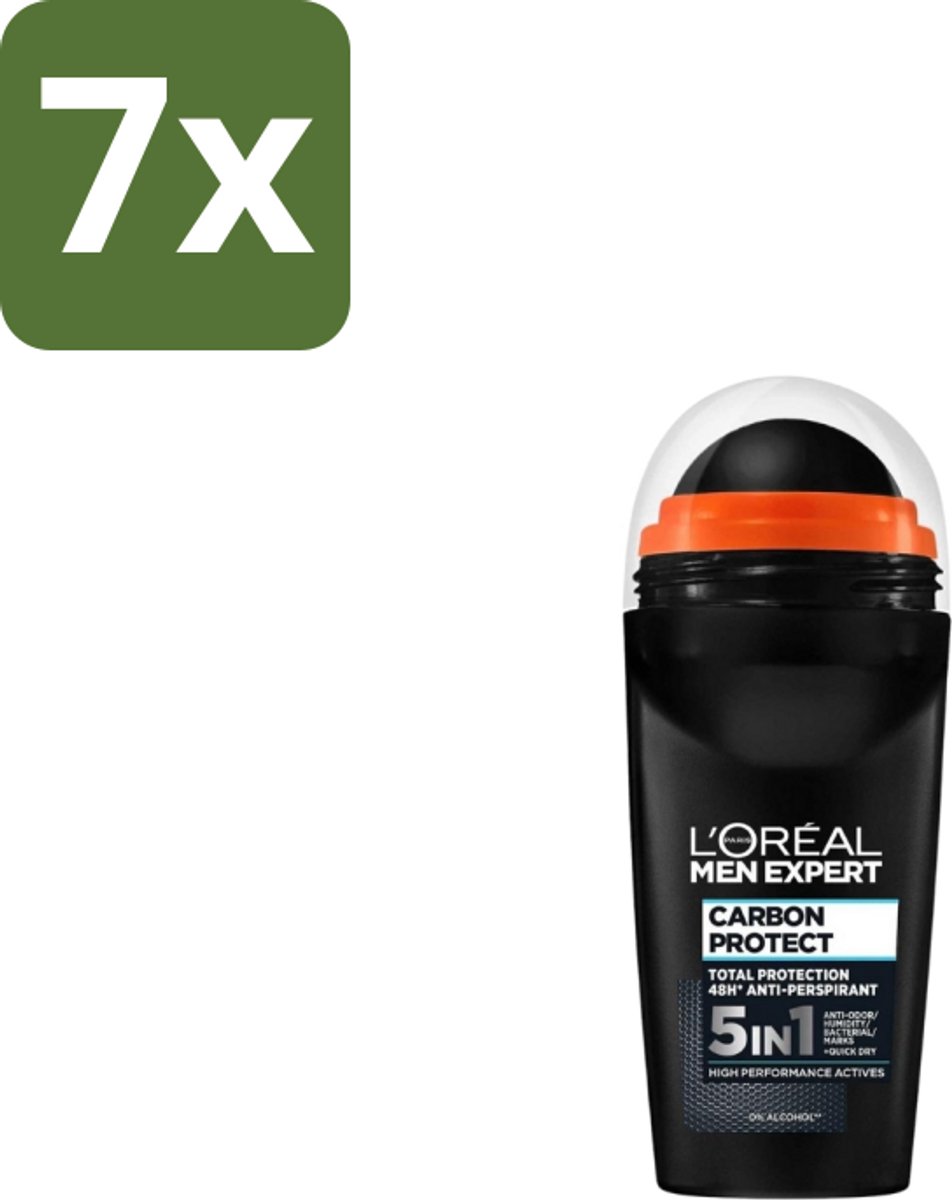7 x L’Oréal Paris Men Expert – Deodorant Roller – Carbon Protect 5-in-1 – 50 ml - Anti-transpirant - Deodorant Roller - 5-in-1 - Anti-vlek - Geur