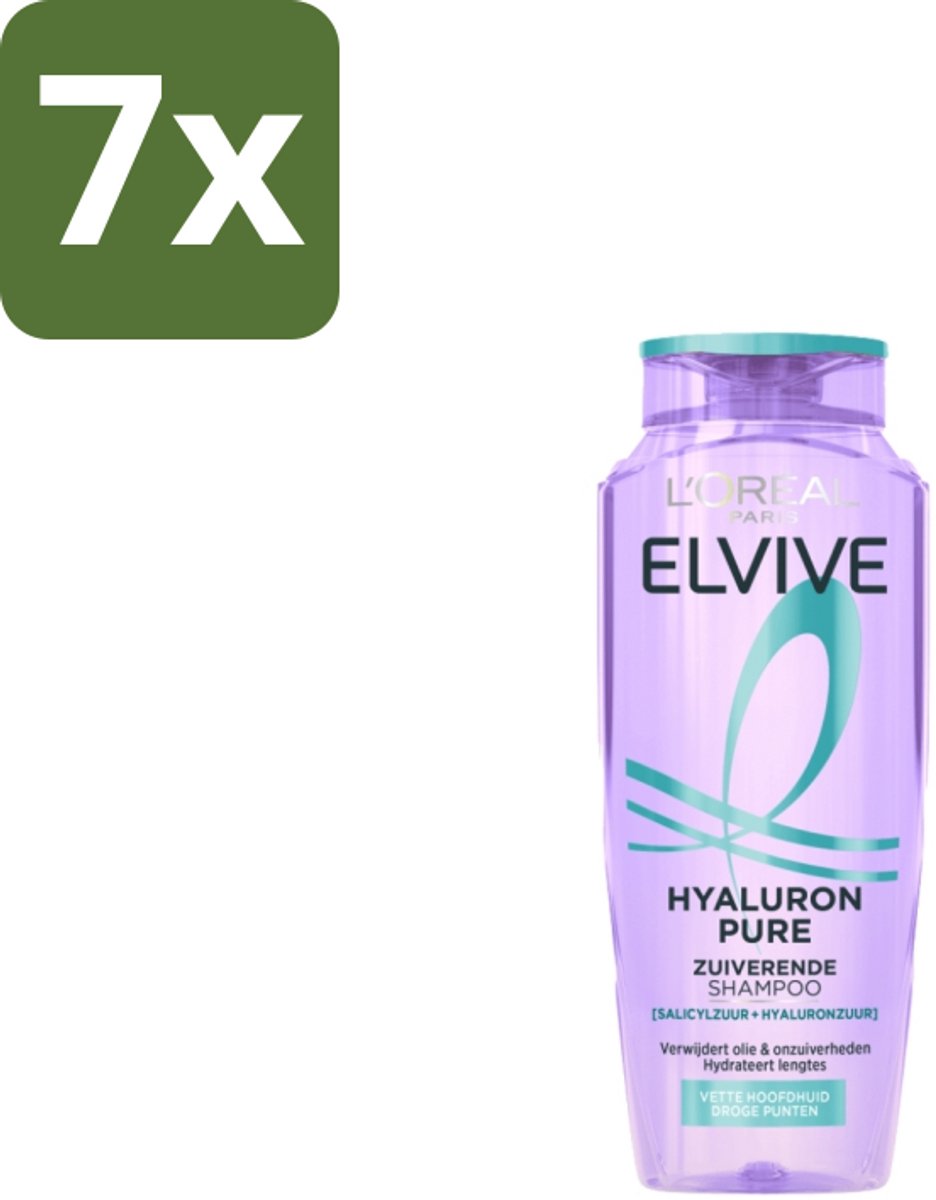 7 x L’Oréal Paris Elvive – Shampoo – Hyaluron Pure – Zuiverend – 250 ml - Shampoo Voor Vette Hoofdhuid - Zuiverende Shampoo - Hyaluronzuur Shampoo - Salicylzuur Shampoo - Droge Punten