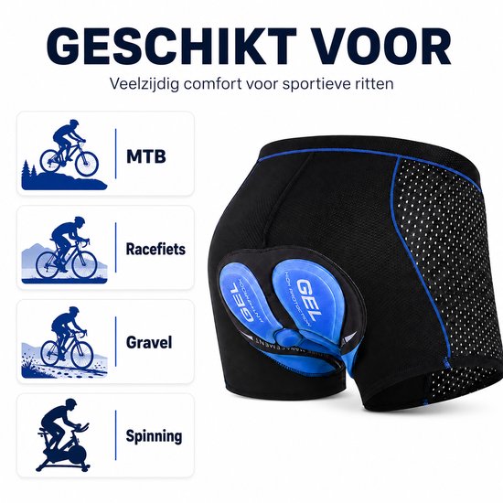 Geweo Mountainbike Onderbroek-Fietsbroek-MTB Broek-Fiets Sportonderbroek Voor Heren/Dames -Mesh-5D Gel Pad Shockproof-Shockproof Sportonderbroek - Ademend & Comfortabel-Zwart Blauw-Maat XL — afbeelding 4