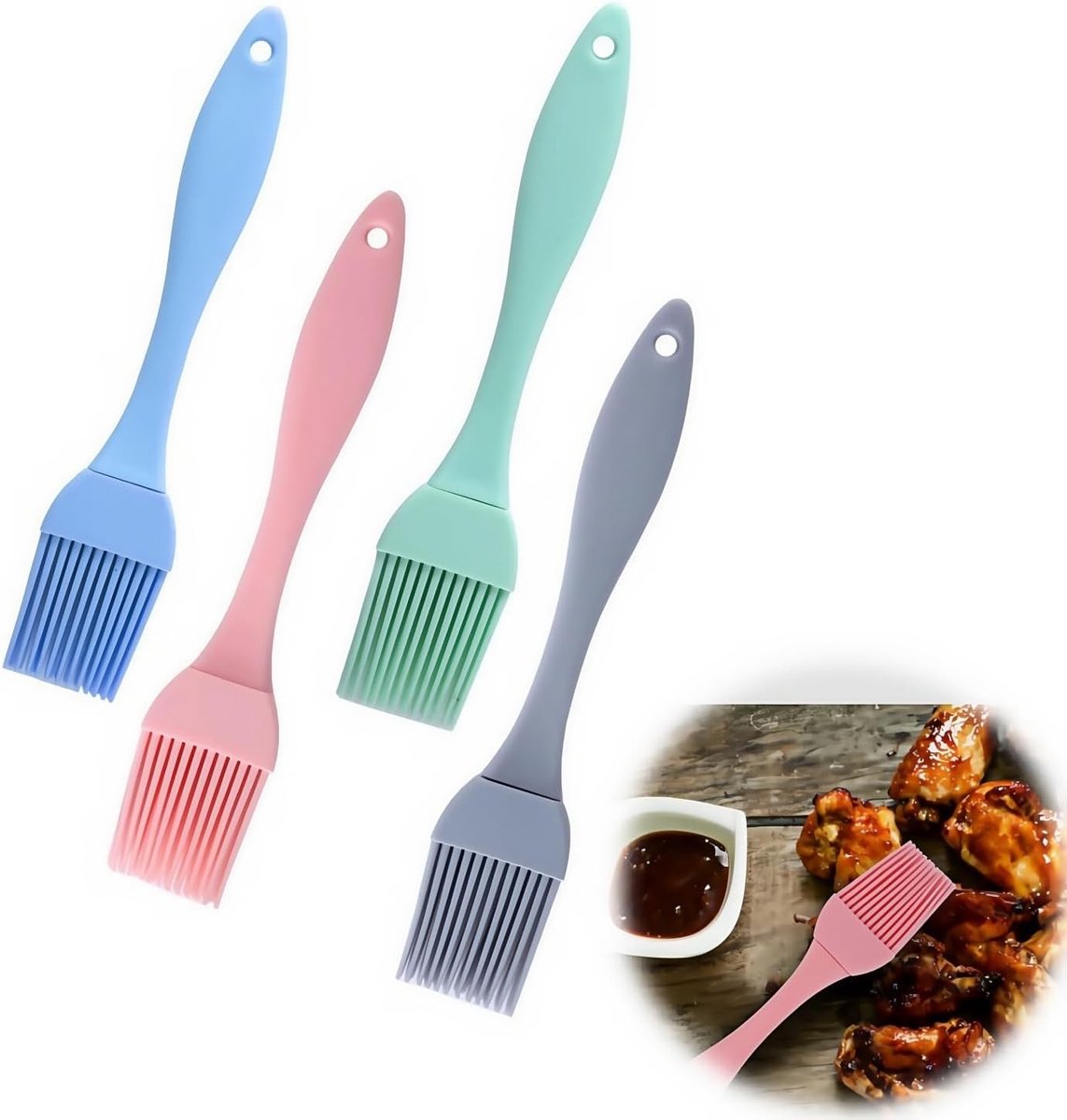 Siliconen Basting Kwasten Set van 4 Stuks voor Bakken, Grillen en Koken