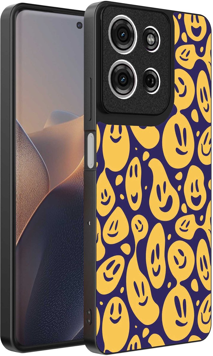 Geschikt voor Motorola Edge 60 Fusion Telefoonhoesje met smiley opdruk - TPU backcover case emoji design - Paars Geel - Smartphonica geschikt voor Motorola Edge 60 Fusion