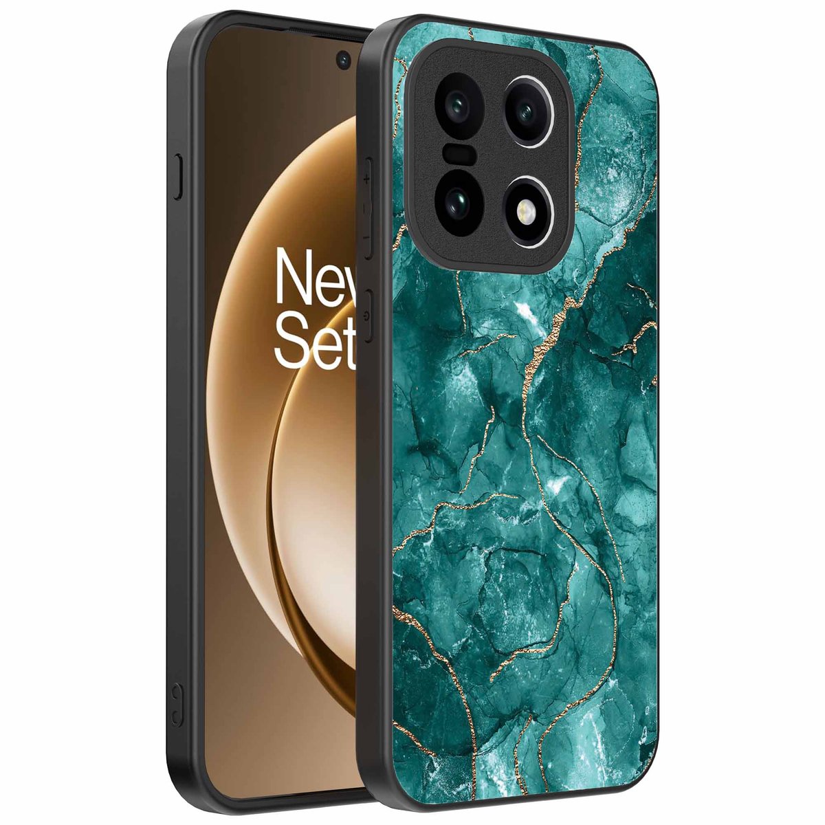 Geschikt voor OnePlus 15 Telefoonhoesje met marmer opdruk - TPU backcover case marble design - Groen Goud - Smartphonica geschikt voor OnePlus 15