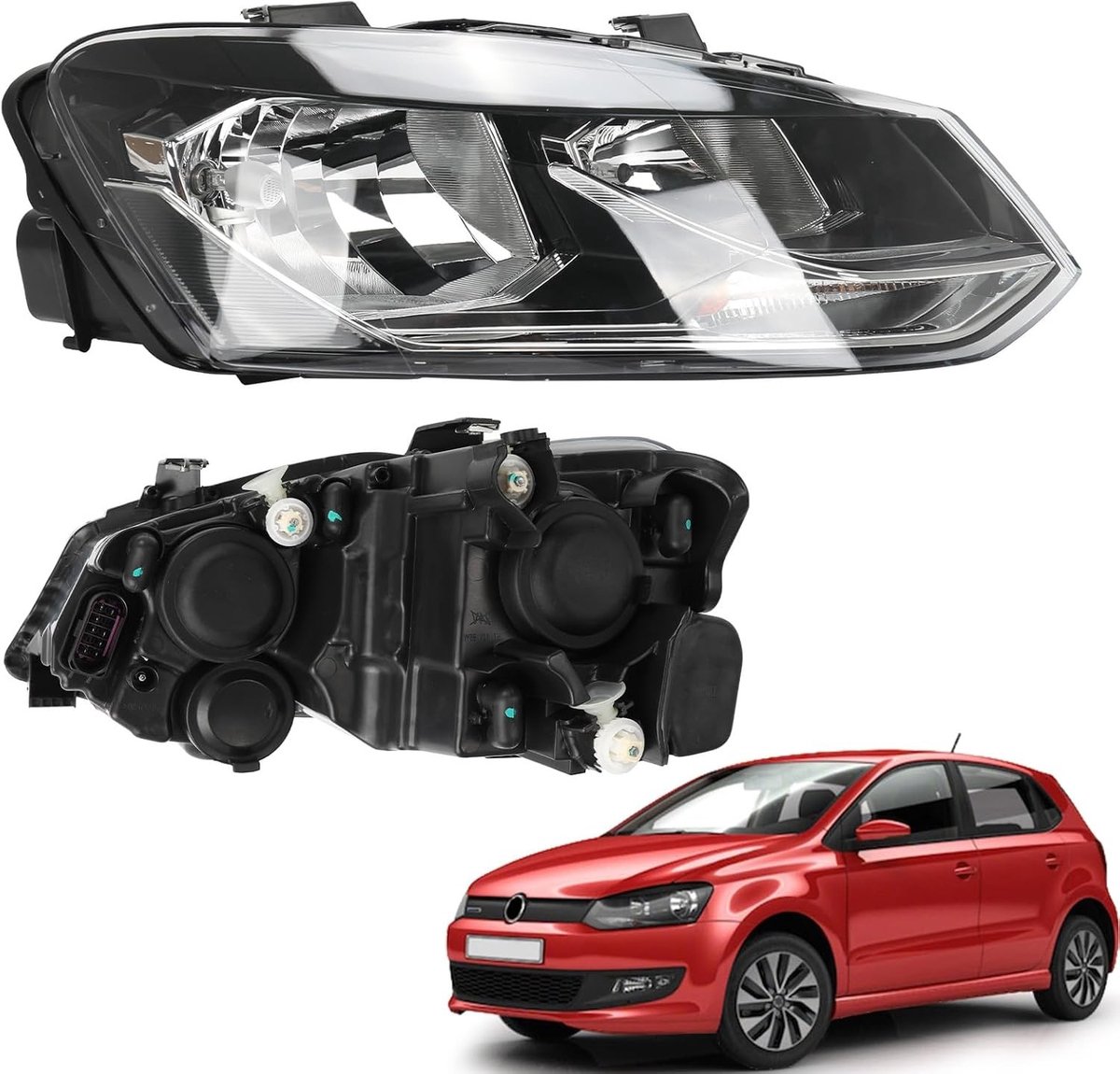 Vervangende koplampen links (zonder lampen) voor VW Polo 2014-2025 (6R1, 6C1) met LWR motor, optimale zichtbaarheid en veiligheid