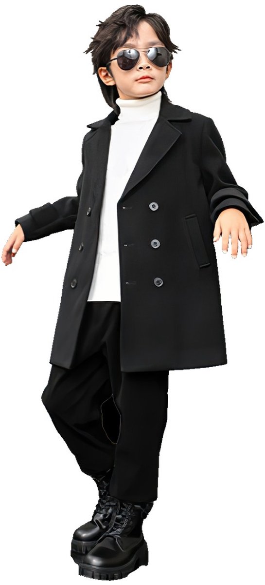 Currero Mantel Jongens Tussenmantel Jongen Winter Jas Mantelpakje Trenchcoat Overjas Overcoat Winterjas 4-5 Jaar Zwart