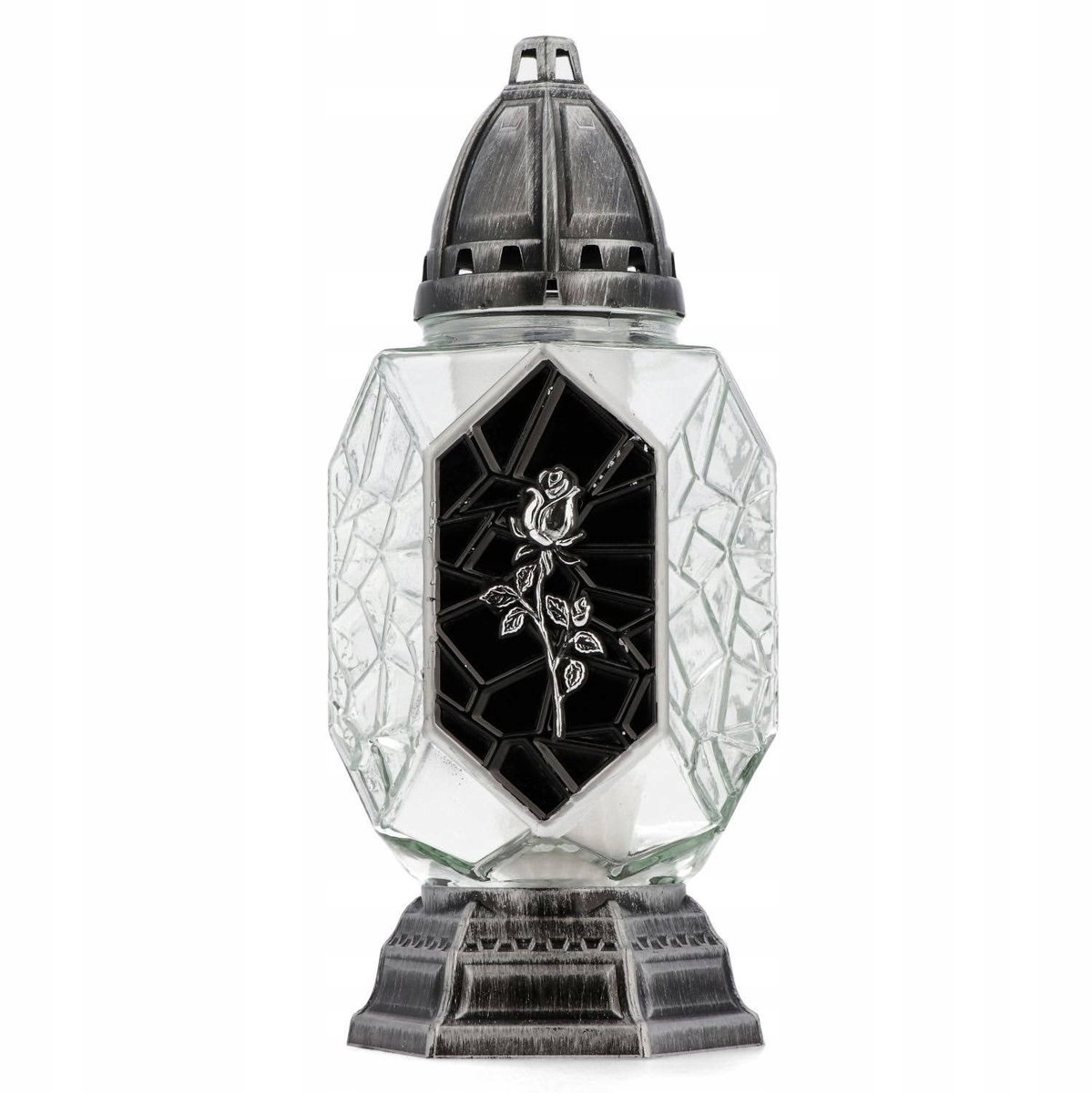 Znicz Castel Zilver met Roos - 31 cm
