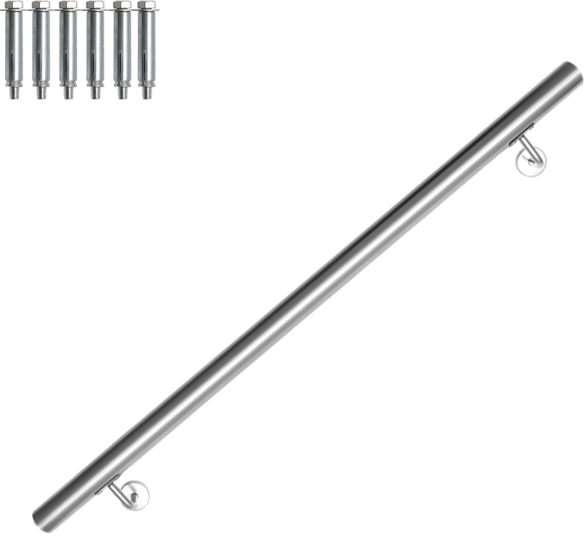 Trapleuning RVS 100 cm Ø42 mm, wandhandgreep van 304 roestvrij staal met geborstelde afwerking, voor binnen buiten balkon en terras