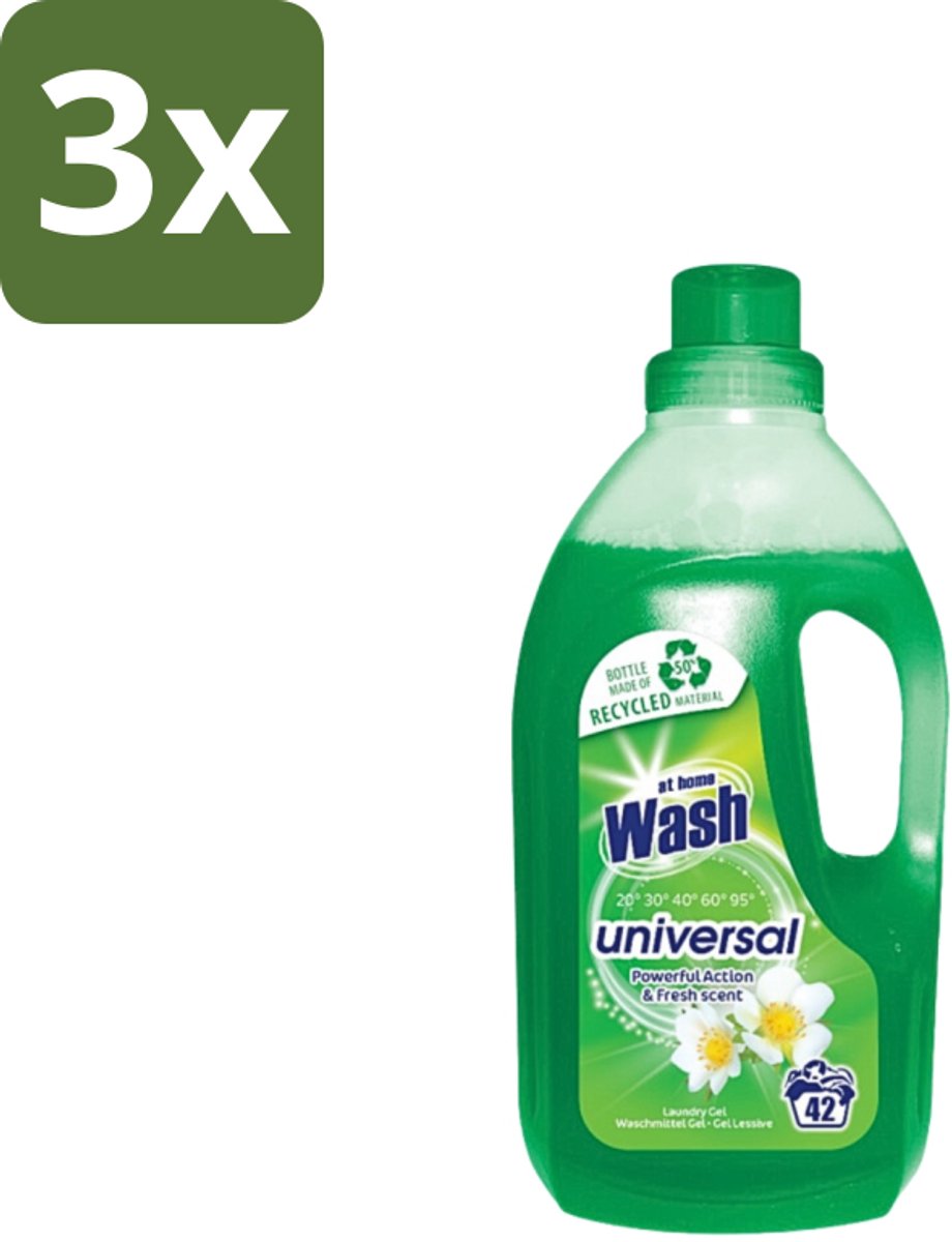 3 x At Home - Wash - Wasmiddel - Alle Was - Frisse Geur - 42 Wasbeurten - Wasmiddel - Was - Wasmiddel Universaal - Frisse Geur - Wasmiddel Voor Textiel