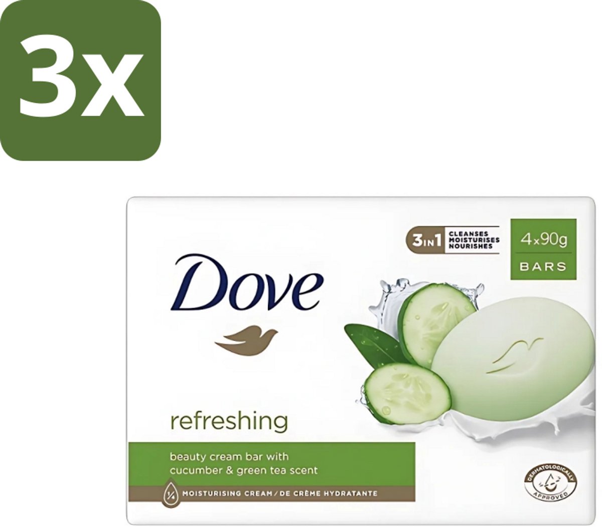 3 x Dove - Zeep - Go Fresh Touch - Komkommer & Groene Thee - Verfrissend - 4 x 90 gram - Dove Zeep - Go Fresh Touch - Komkommer - Groene Thee - Verfrissend