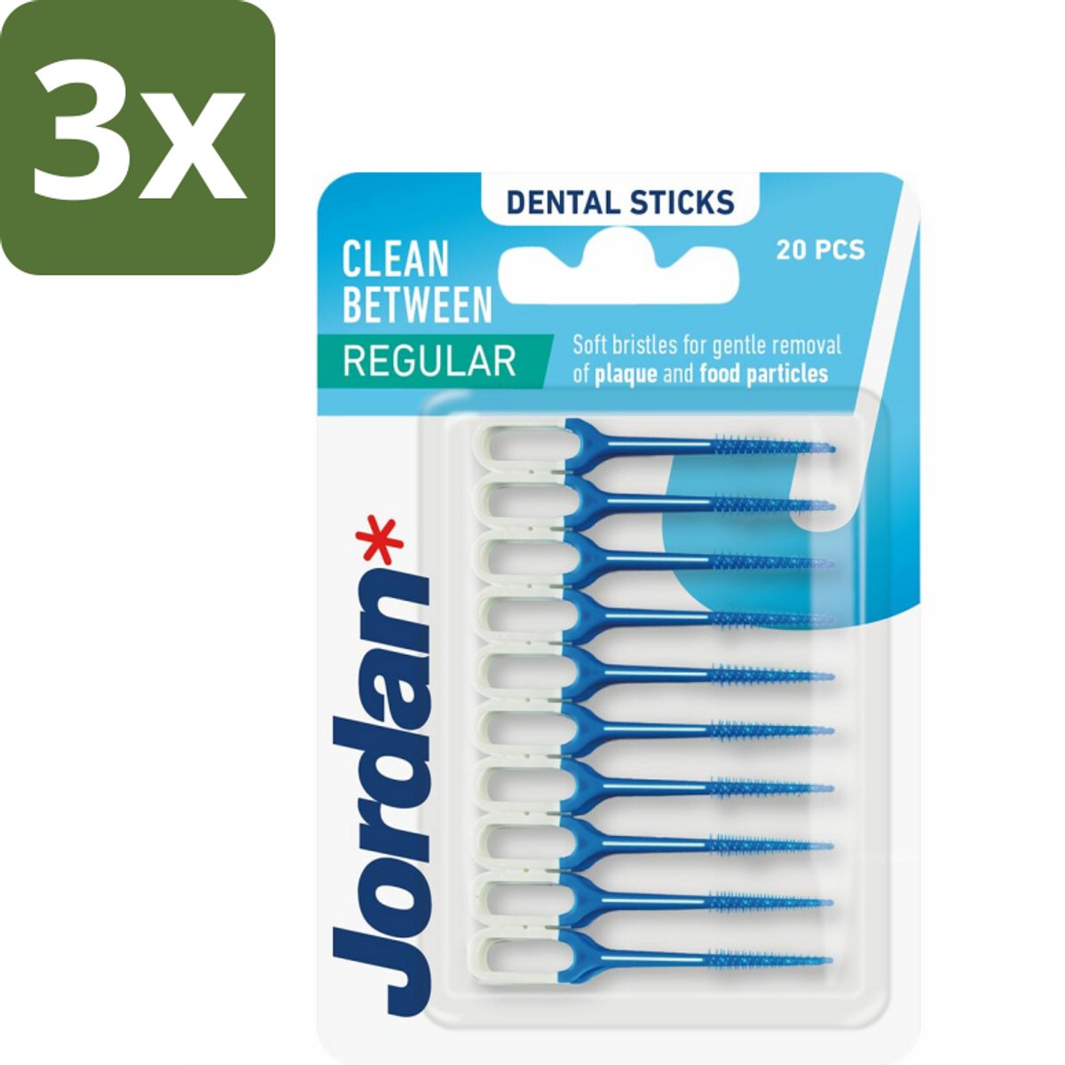 3 x Jordan Clean Between Sticks Regular 40 stuks per verpakking - Tandplak Verwijderen - Tandenstoker - Mondhygiëne - Tanden Reinigen - Voedselresten Verwijderen
