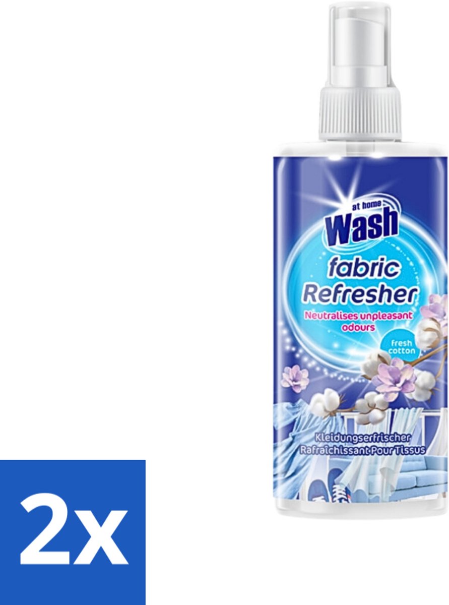 2 x At Home - Wash - Textielverfrisser - Fresh Cotton - Neutraliseert Onaangename Geuren - 300 ml - Textielverfrisser - Katoengeur - Geur Neutraliseren - Kleding Verfrissen - Stoffen Verfrissen