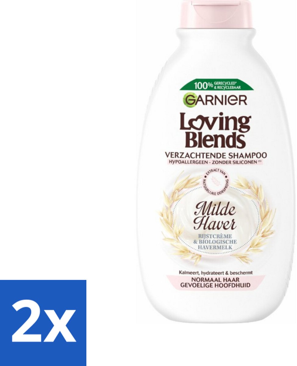 2 x Garnier Loving Blends Milde Haver Shampoo 300 ml - Milde Haver Shampoo - Hypoallergene Shampoo - Gevoelige Hoofdhuid - Kalmerende Shampoo - Hydraterende Shampoo