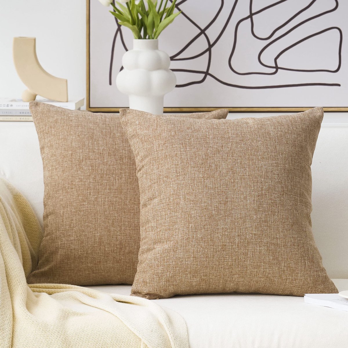 Home Brilliant 65x65 Kussenhoes, Burlap Linnen Textured Kussenhoezen, Decoratieve Kussens voor Bank, Bankbed, 65 cm - ShopVlot