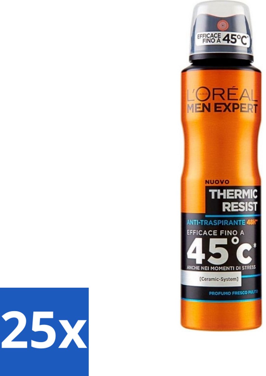 25 x L'Oréal Men Expert Deo Spray - Deodorant - Thermic Resist - 150 ml - Deodorant Spray - Thermic Resist - Transpiratie Bescherming - Fris Geur - 48 Uur Bescherming