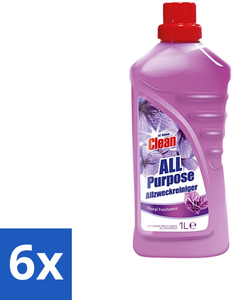 6 x At Home - Clean - Allesreiniger - Floral - Verfrissened - 1 L - Allesreiniger - Bloemige Geur - Reiniging - Vloer - Werkblad